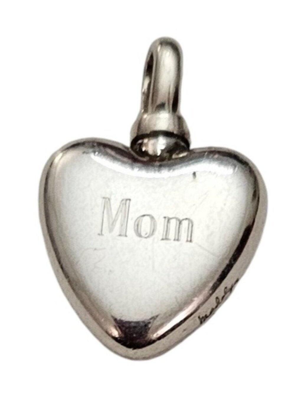 Madelyn Sterling Silver Heart Pendant Inscribed Mom, Screw Top Bale L510